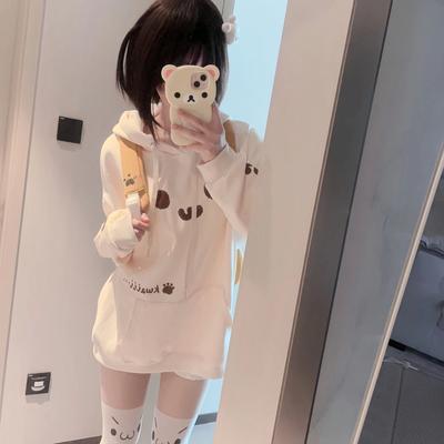 Y2k Esthetisch Kawaii Kattenprint Hoodies Harajuku Sweatshirts met Trekkoord Grunge Zakken Dames Top Japans Sudaderas Para