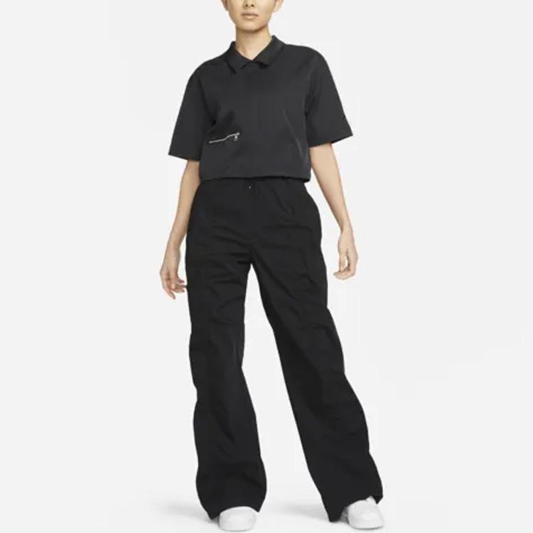 Nike Sportswear Dri-FIT Tech Pack Solid Zip-Detail Woven Short-Sleeve Shirt Women Tops Black DV8241-010