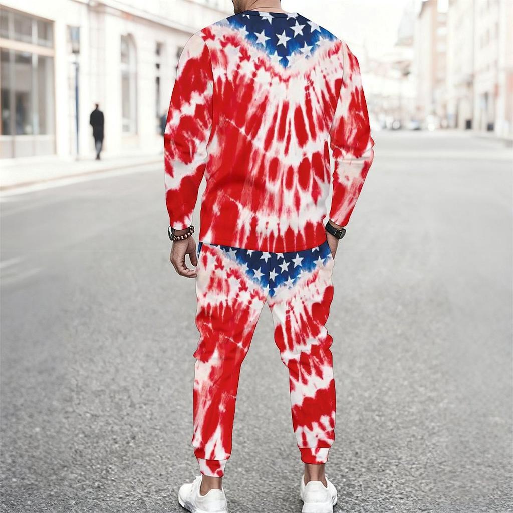 Men Torn Ripped Effect American Flag Star Print Long Sleeve Sweatshirt And Jogger Pants Two Piece Outfit