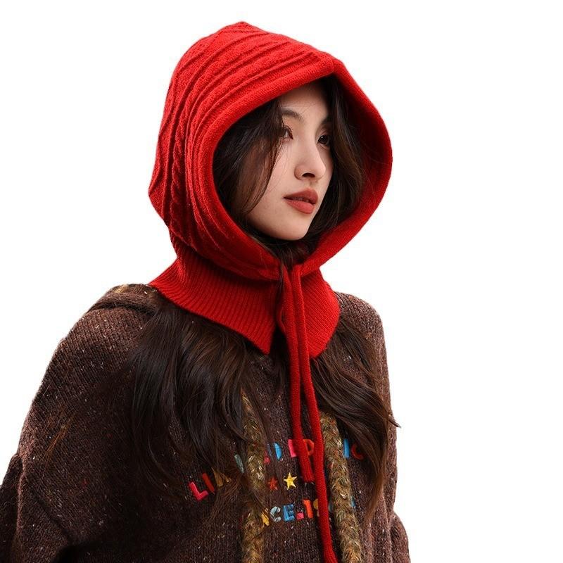 Vintage Rote Sturmhaube Mütze Damen Winter Wärme Winddicht Strickmütze Mit Ohrenschutz Für Kaltes Wetter