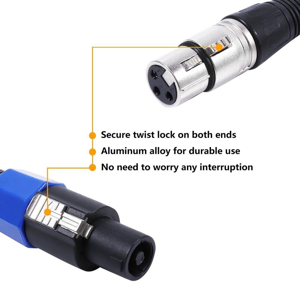 HBU 10-Foot SpeakOn XLR Cable 2-Pack Male to Female Extension Wire Pro DJ PA Microphone Connection Twist Lock