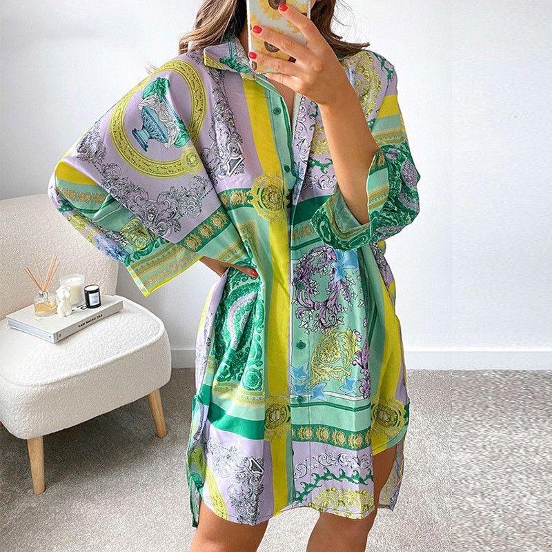 

Elegant 2024 Stylish Fashion Popular Elements Printed Loose Comfort Trend New Shirt Green XL