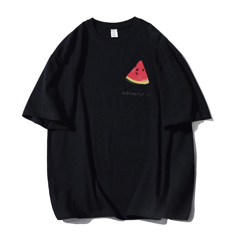 Shellsuning Tricouri casual din bumbac de vară cu decolteu în formă de O Tricouri cu grafic pentru femei drăguț pepene verde pentru femei, simplu, la modă, cu mâneci scurte, topuri fete