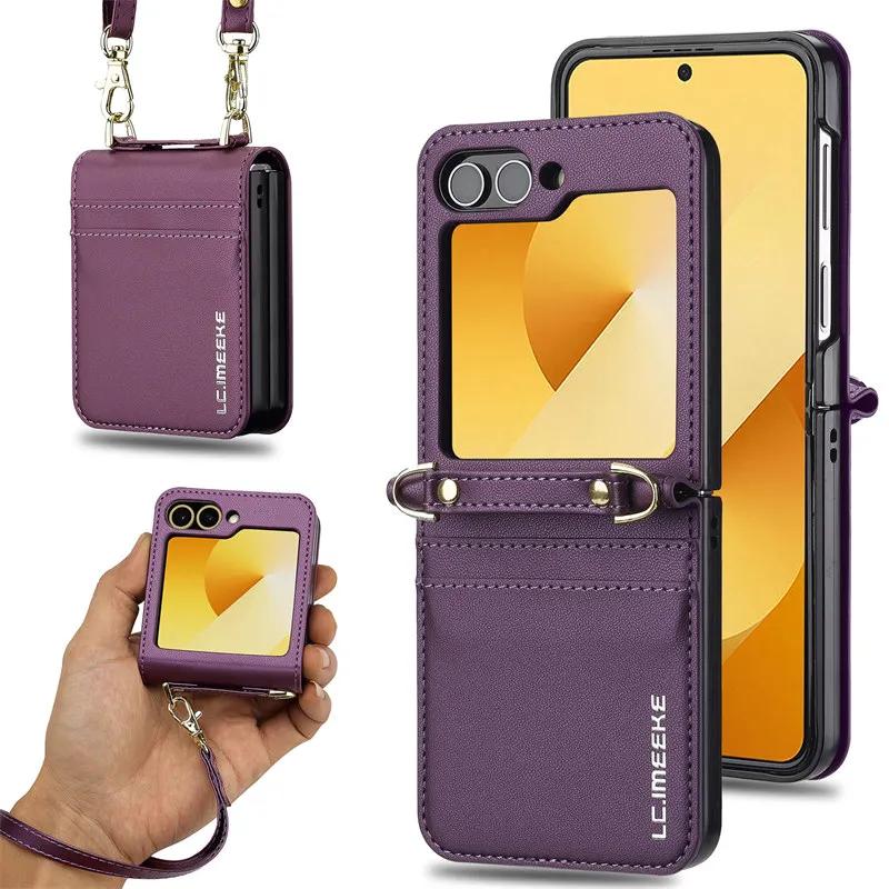 Magnetic Flip Leather Phone Case for Samsung Galaxy Z Flip 6 5 4 3 5G Flip6 Flip5 Flip4 Wallet Card Cover Etui Coque