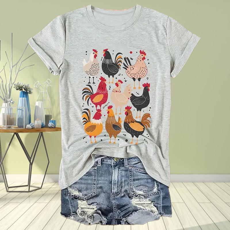 Women Summer T Shirt  Print Adorable Animal Graffiti Short Sleeve Tees Casual   Printed  Tops
