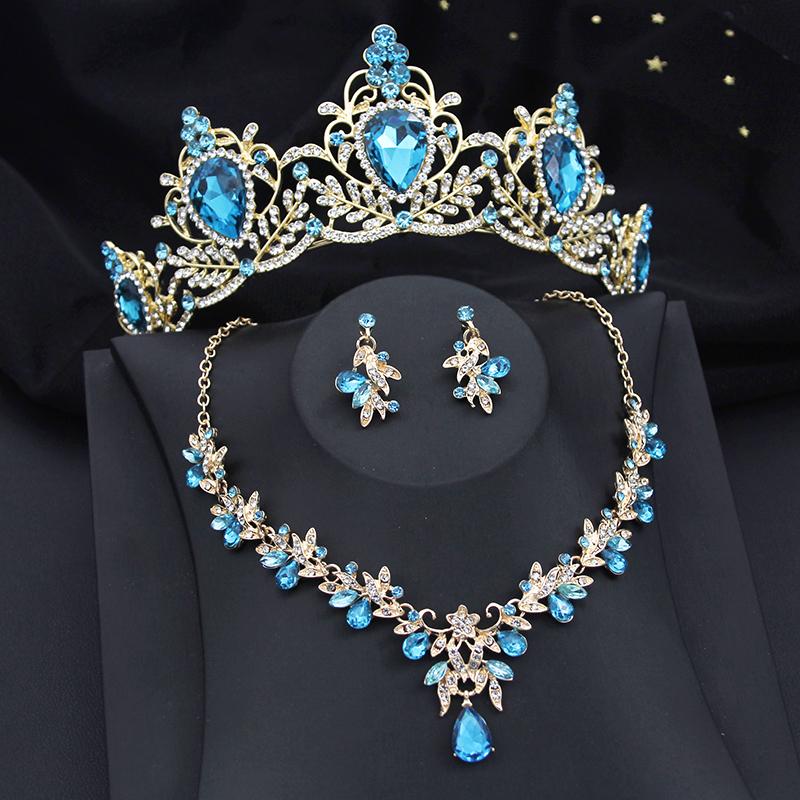 Water Drop Bridal Jewelry Sets Luxury Tiaras Crown Necklace Earrings Wedding Dress Dubai Jewelry Set Costume Accessories