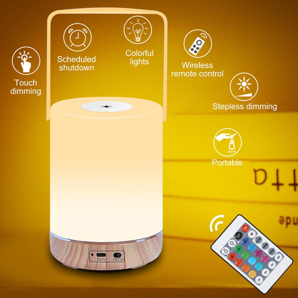 Portable LED Night Light, RGB Touch Control Lamp, 1800mAh Rechargeable Nightlight, Remote Control, 6 Dimming Levels, 1