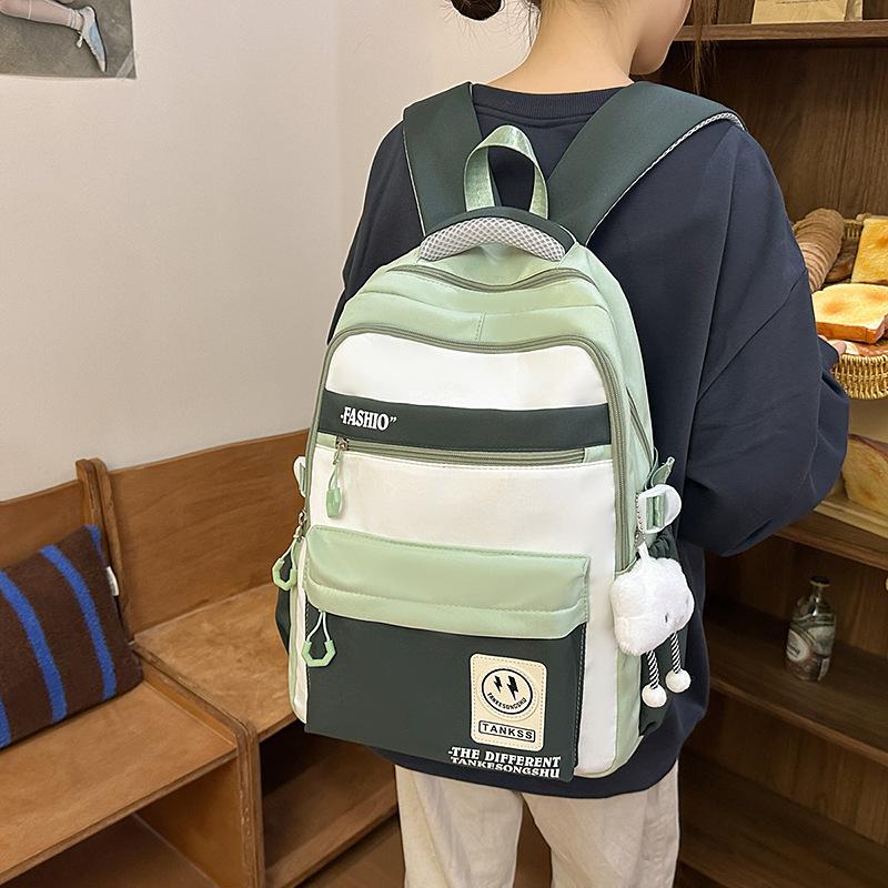 School Bag Korean Version Ins Wind Smiley Face Backpack Campus Junior and High School Students Versatile School Bag Casual Simple Large-capacity