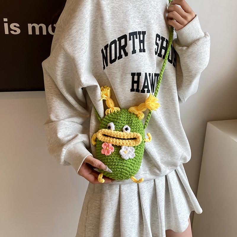 Adorável e Colorida Bolsa Balde Infantil de Crochê em Estilo Desenho Animado Para Crianças