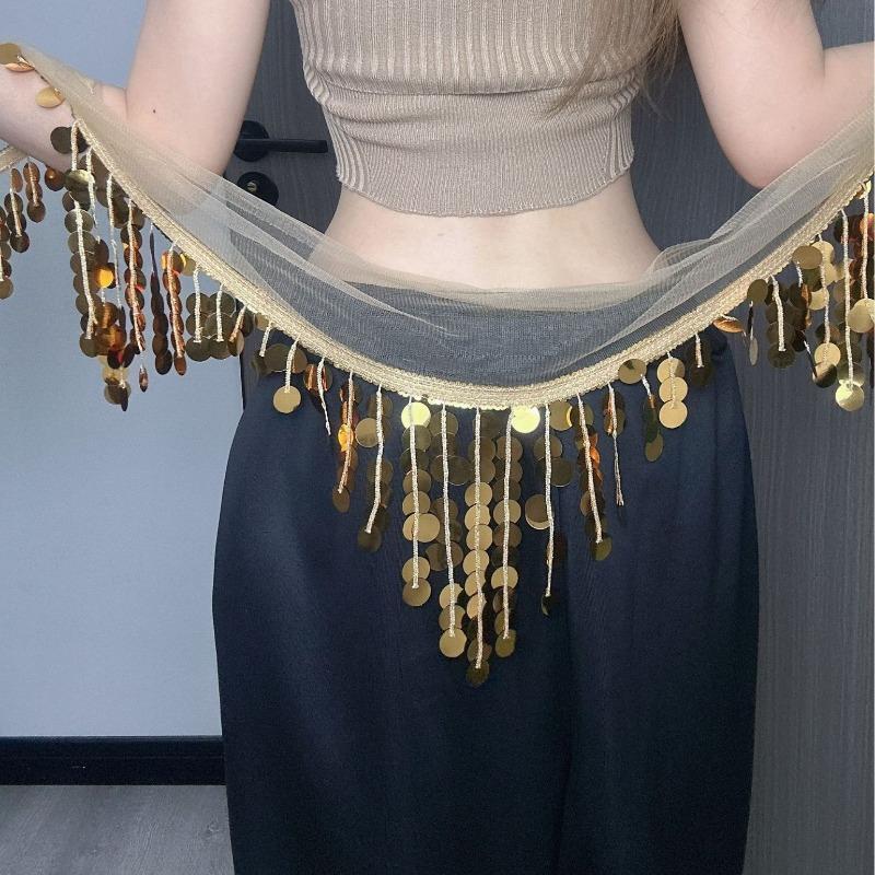 New Jazz Dance Fart Curtain Sequined Kpop Fringed Waist Towel, Dance Waist, with Hiphop Hip Towel Waist Chain.