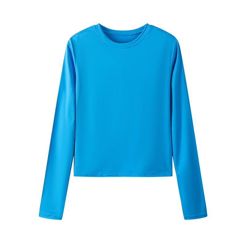 Autumn New Women's T-shirt Solid Color Round Neck Base Shirt Slim Fit Wearing Hands Long Sleeved Top for Women