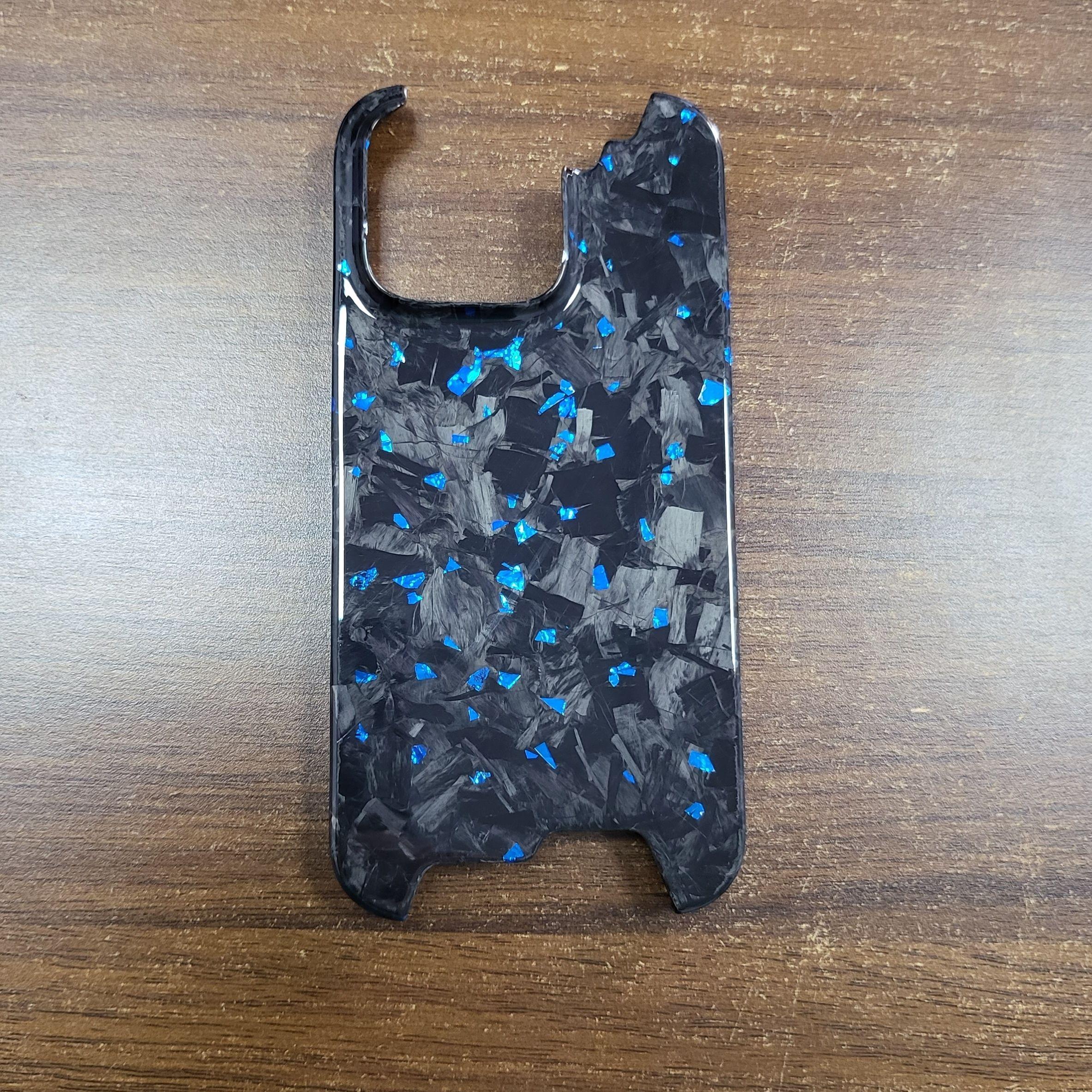

Applicable to Apple iPhone16Pro light luxury carbon fiber pattern color foil mobile phone case new trendy ins style forged carbon electrocardiogram blue foil bright