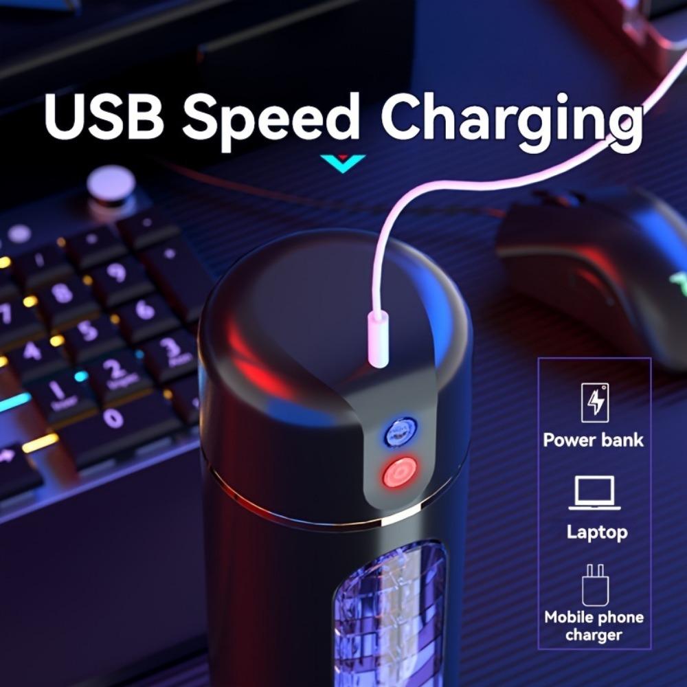 USB Rechargeable Electric Airplane Cup for Men - 10 Vibration Modes + 4 Language Voice, Free Headphones, Discreet Sex Toy