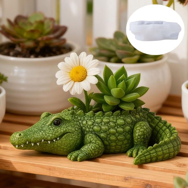 Flexible Silicone Alligator Shape Planter Mold For Resin Art Concrete Cement Casting And Decorative Candle Container