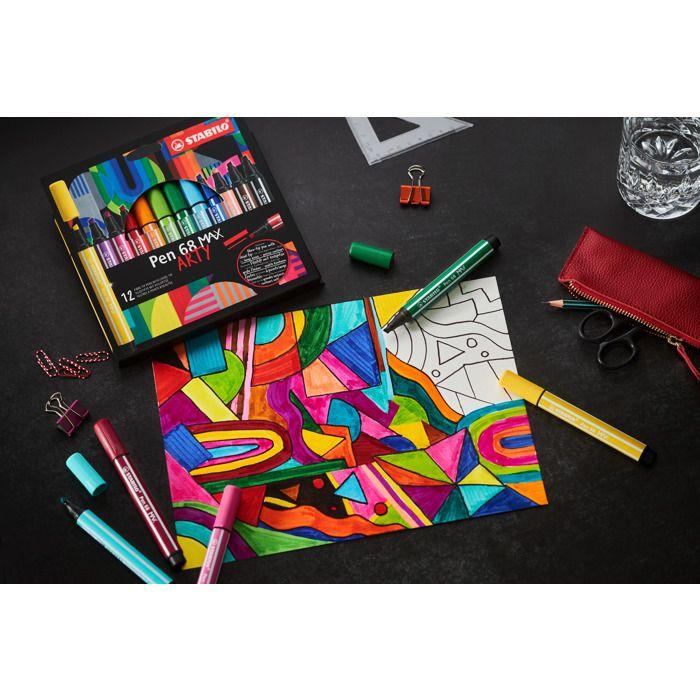 Feutres - stabilo - pen 68 max arty - 12 pcs - pointe biseautée - 12 couleurs