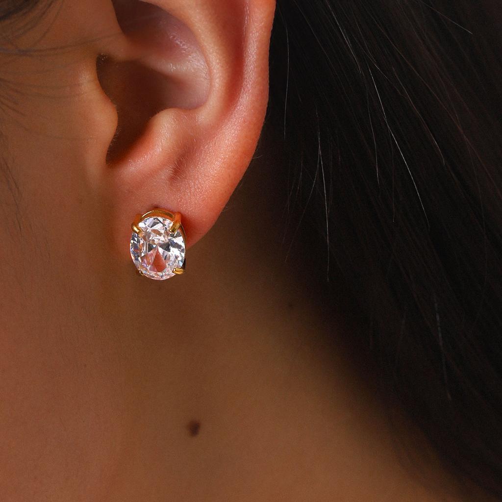 New Zircon Earrings for Women, Fashionable Versatile Studs, 18K Gold, Non-fading Titanium Steel Ear Jewelry Ring