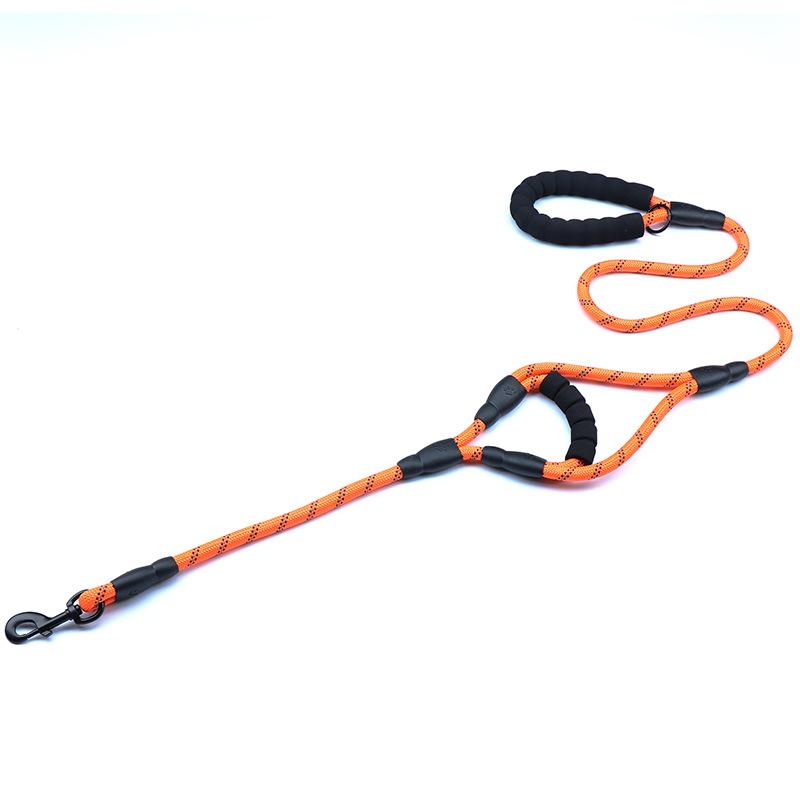 New pet dog products outdoor dog walking leash nylon woven reflective round rope double handle dog leash