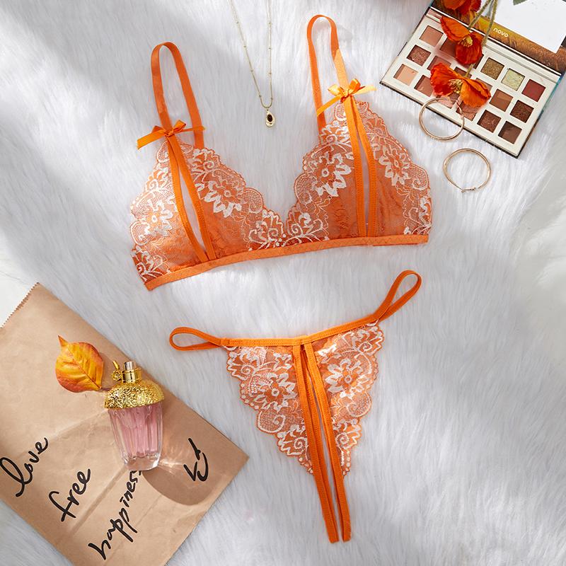 Purple Hot Crotchless Transparent Hollow Out Bra Panty Set Sexy Lingerie For Women Open Bras Underwear Lace Suit Erotic Clothing