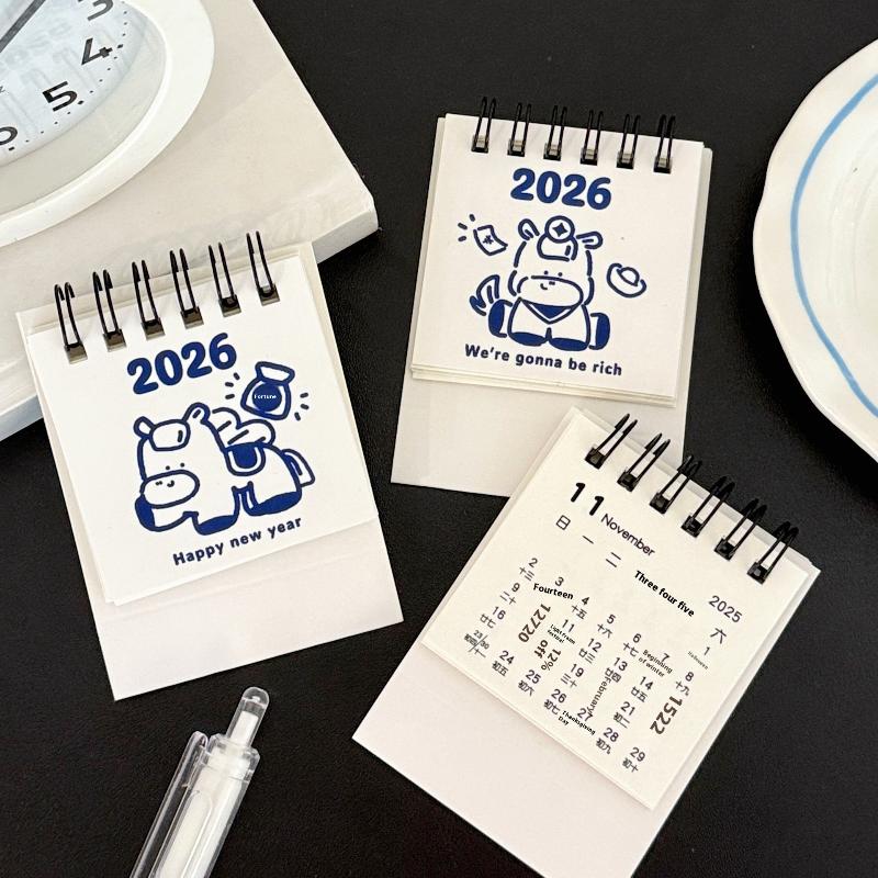 1Pcs Cartoon Portable Coil Monthly Calendar Planner 2026 Horse Year Mini Desk Calendar Office And Home Decor Year'S Present