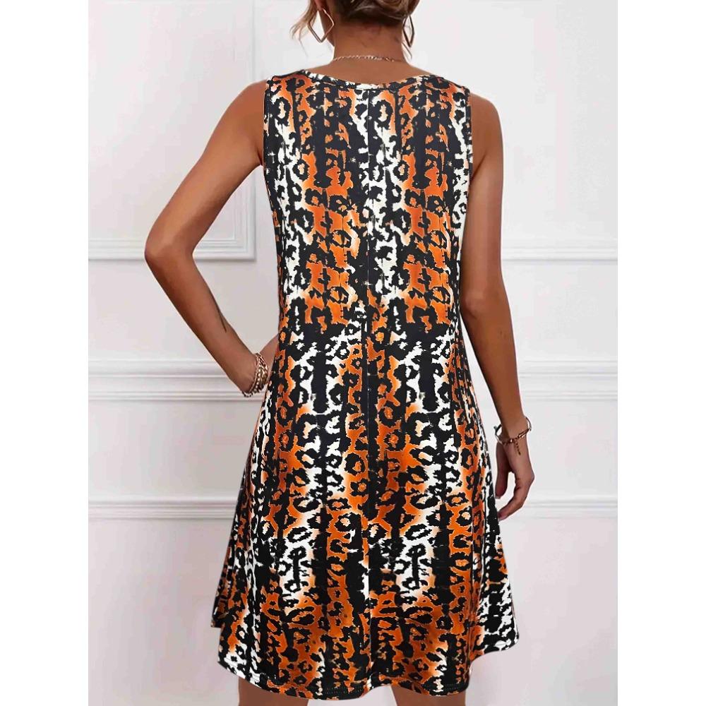 Women's Summer Dresses 2025 Casual Sleeveless Boho Beach Dress Scoop Neck T-Shirt Floral Sundress with Pocket