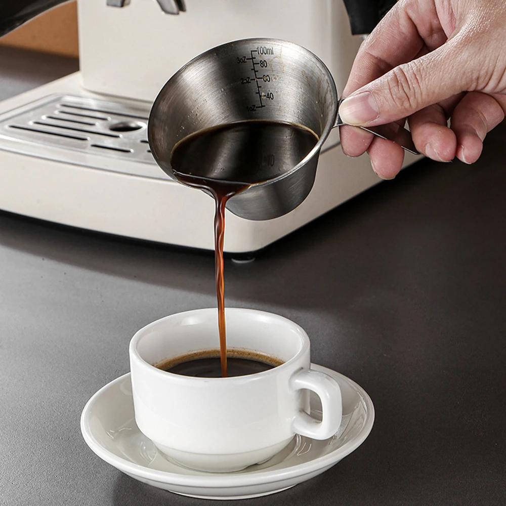 Tasse d'Extraction Espresso 100ml Acier Inoxydable avec Échelle Épaisse Exquise Once Tasse à Café Accessoires Cuisine Maison Café