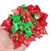 10pcs/lot Christmas Bow Exquisite Polyester Printed Bowknot With Bell For DIY Crafts Garment Ornament Christmas Tree Decoration