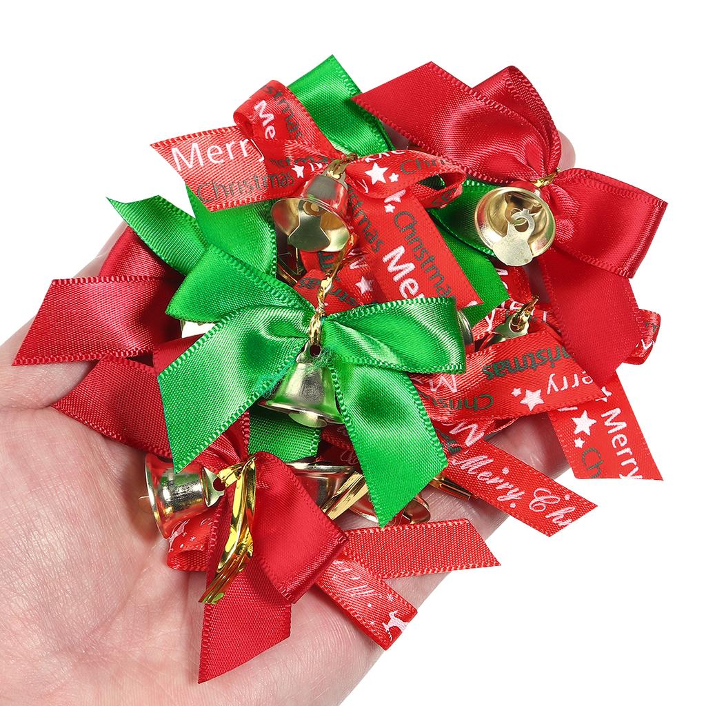 10pcs/lot Christmas Bow Exquisite Polyester Printed Bowknot With Bell For DIY Crafts Garment Ornament Christmas Tree Decoration