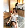 French Romantic One-shoulder T-shirt for Women Summer New Slim-fitting Short Bow Hot Girl Top Trendy