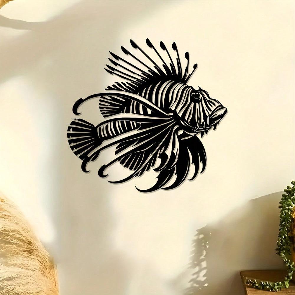 Metal Wall Art Lionfish Sea Theme Home Decor Living Room Bedroom Coastal Beach House Wall Hanging Unique Gift