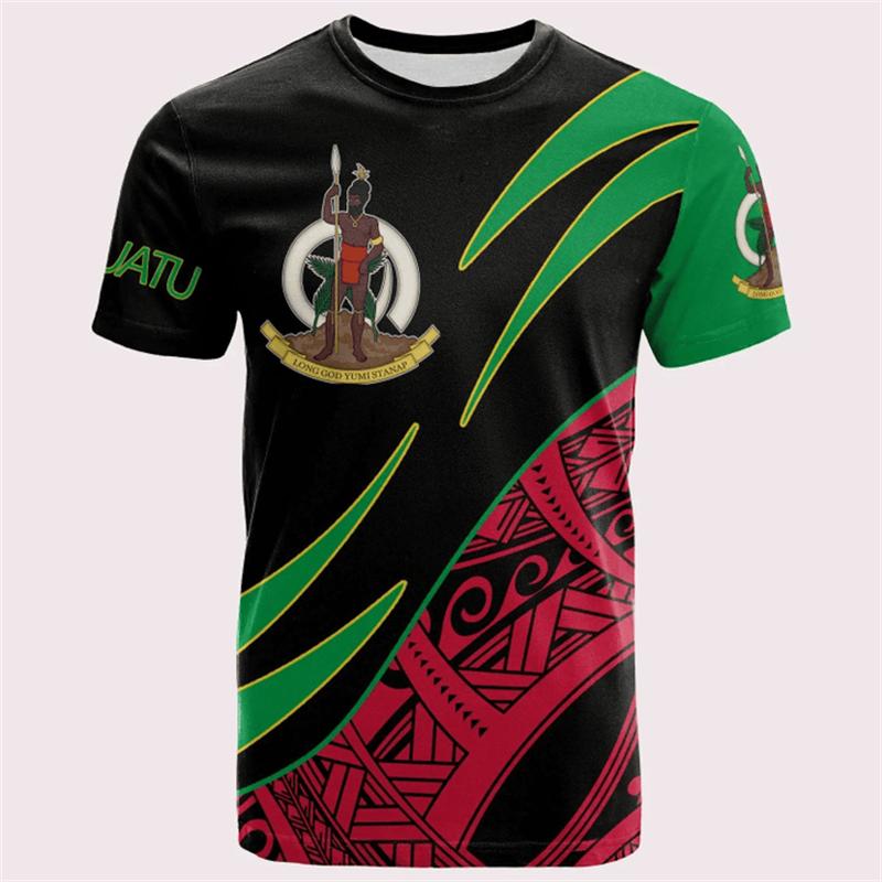 Vanuatu Flag VU National Men's T-shirts Casual Loose O Neck Short Sleeve Tops Tees Men's Clothing Oversized T shirts Streetwear