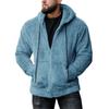 Men's Double-sided Plush Cardigan Zipper Hat Thermal Jacket Solid Coat