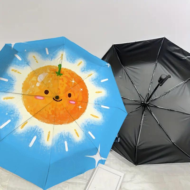 Shiny Orange Sun Umbrella: Automatic Opening & Closing, Outdoor Protection, Travel Accessory, Lightweight & Durable 091