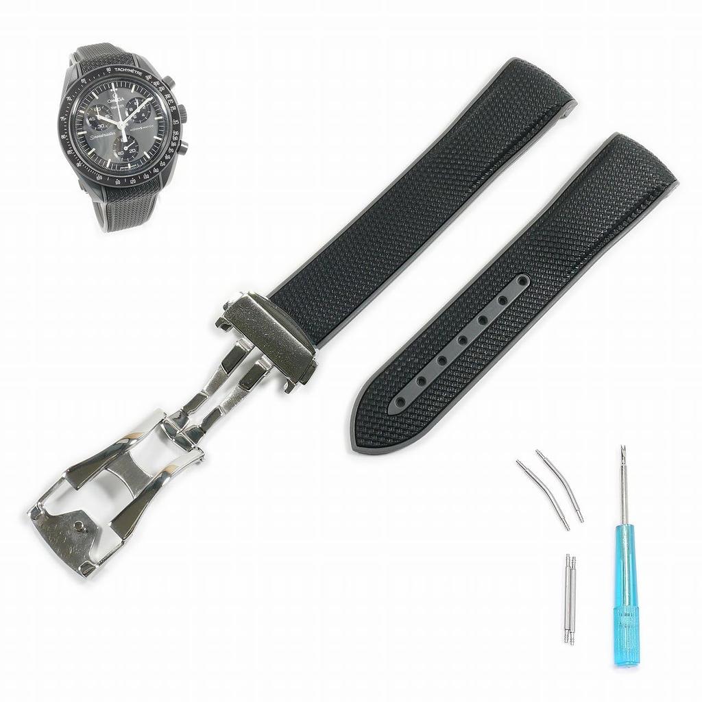 Swatch x OMEGA Rubber Strap with D-Buckle (Black & Gray/Mercury)