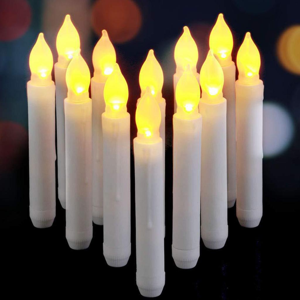 12pcs LED Electronic Candle Lights Long Pole Candle Lights Flameless Taper Christmas Decoration