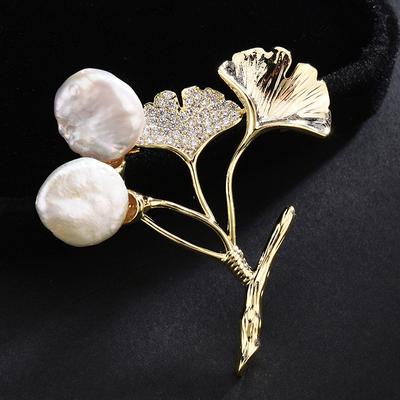 Meier Fashionnew Arrival Freshwater Pearl Zircon Brooch Women's High-end Ginkgo Leaf Corsage Easiest for Match Suit Pin