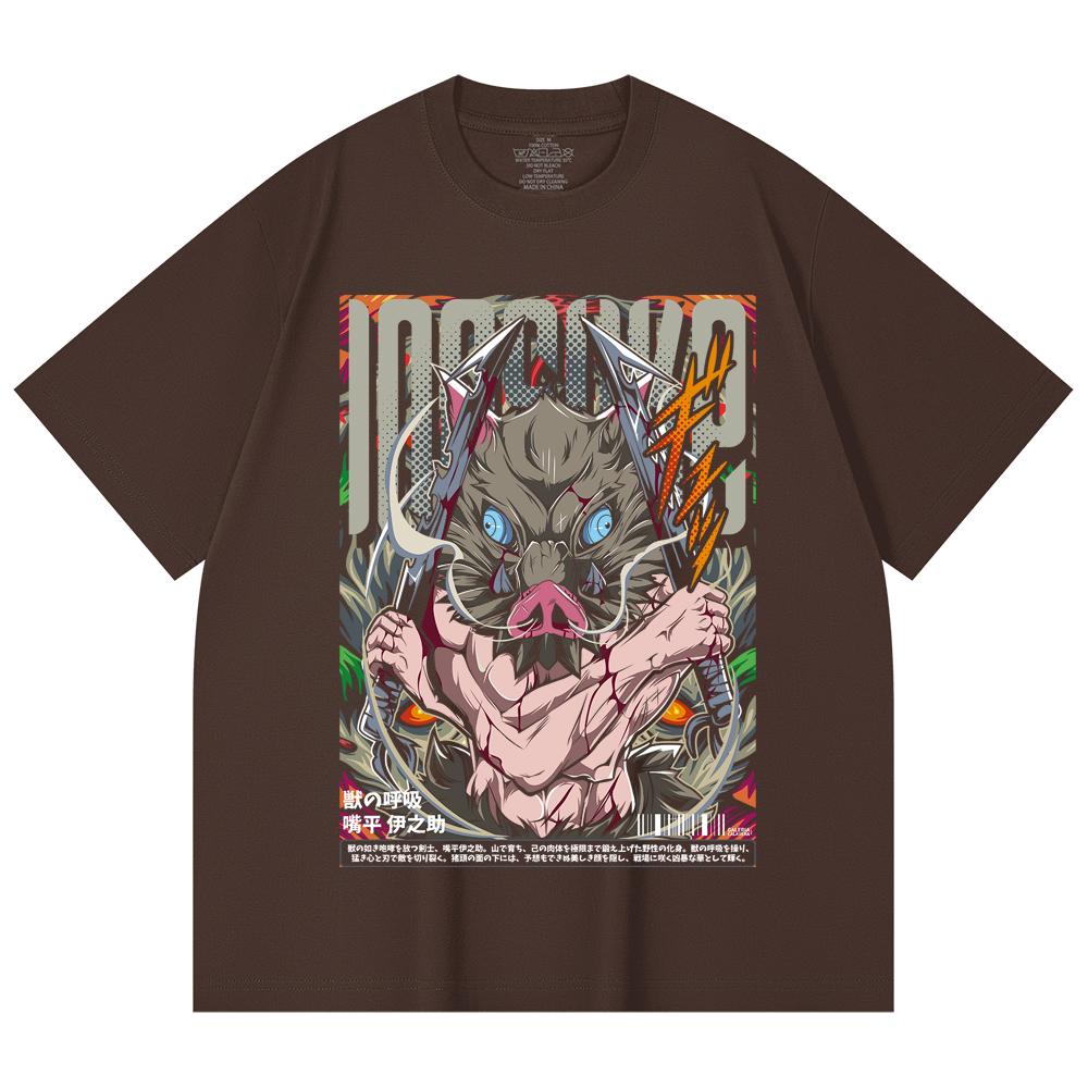 230 Gsm 100% Cotton Demon Slayer V96 Inosuke Print Unisex Heavy Cotton T Shirt