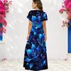 Women Plus Size V Neck Short Sleeve Floral Printed Straight Long Dress