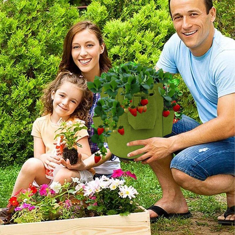 Strawberry Bags For Growing Hangable Tomato Planter 5 Gallon Breathable Felt Plant Grow Container For Garden Strawberries