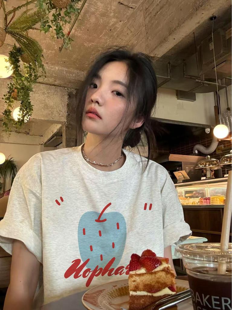 2025 Plus Size Women's Pure Cotton Short Sleeve Top - American Style