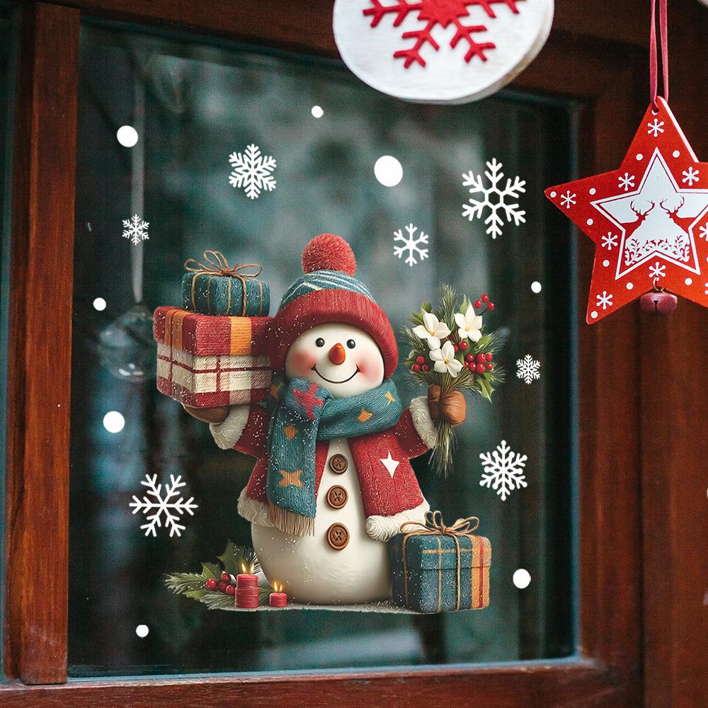 Creative Snowman Snowflake Glass Window for Flowers and Gifts Home Beautification Decorative Window Sticker Uv
