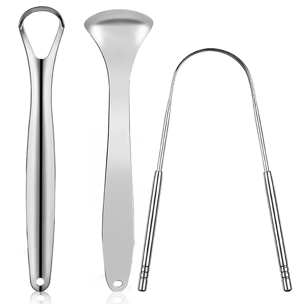Metal Tongue Scraper Cleaner Portable Stainless Steel Tongue Scrapers Brushes Tongue Cleaning Toothbrush Oral Hygiene Care Tools