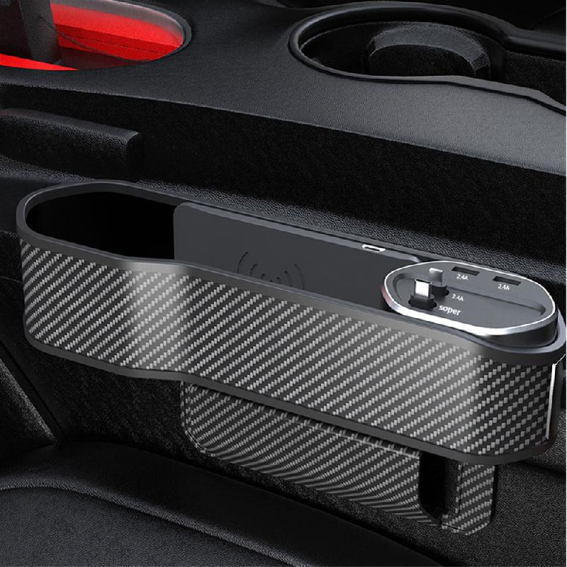 Car Seat Gap Storage Organizer With Wireless Charging For Iphone And Android