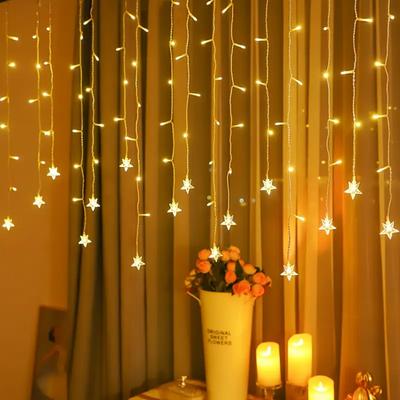 1pc 96LED Star Curtain Light with 8 Lighting Modes USB Powered Indoor Hanging Lamp Perfect For Christmas Wedding Home Decoration