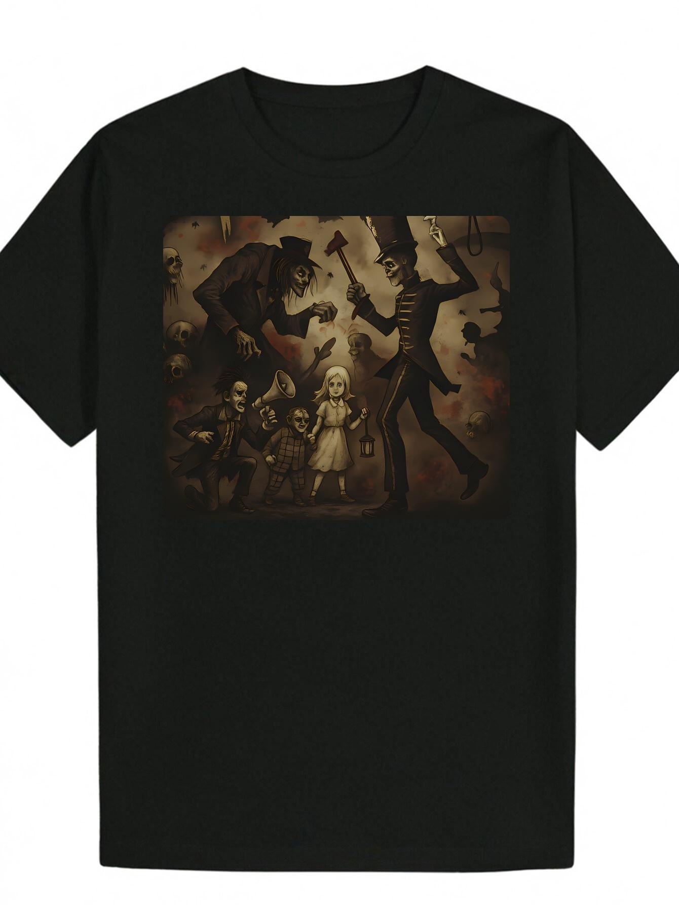 Gothic Horror Graphic T-shirt - Black Victorian Vampire Design Tee - Lightweight Breathable Polyester Shirt for Halloween XXXL