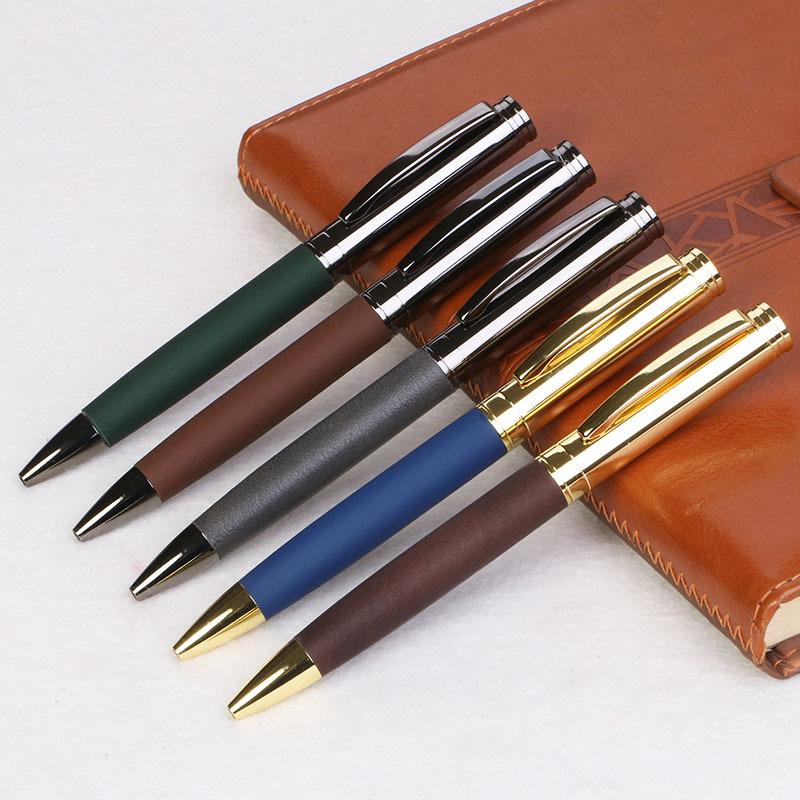 Electroplating Gun Color Ballpoint Pen Metal Leather Pen Ballpoint Pen Advertising Gift Pen Can Be Silk Screen Printed