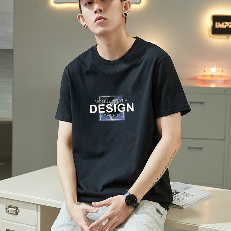 

Футболка мужская из плотного хлопка с круглым вырезом - летняя, свободная, короткий рукав, модный уличный стиль XXXL