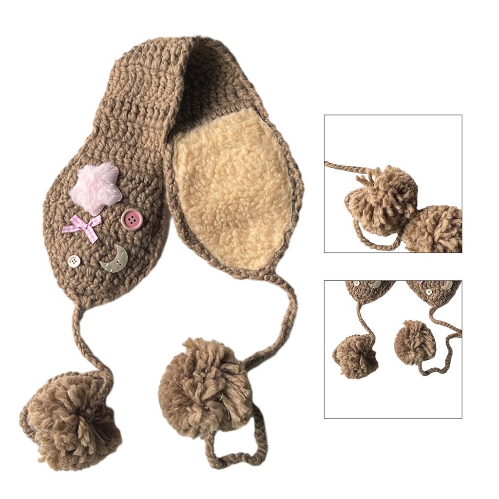 Windproof Crochet Earmuffs with Star&Moon Decals Eye-Catching Ear Warmer for Adult Keep Ear Warm Cold Weather Supplies