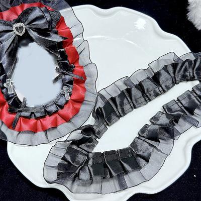 1 Meter Satin Pleated Lace Lolita Bags Decorative Fabric Wide Double Layers DIY Dresses Ribbon and Sleeves