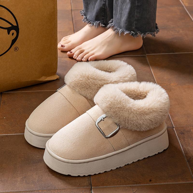Pantufas de Algodão para Aquecer os Pés para Casais, Pantufas Antiderrapantes de Sola Grossa, Pantufas de Algodão Grossas para Outono e Inverno, Saco e Sapatos de Algodão Plush