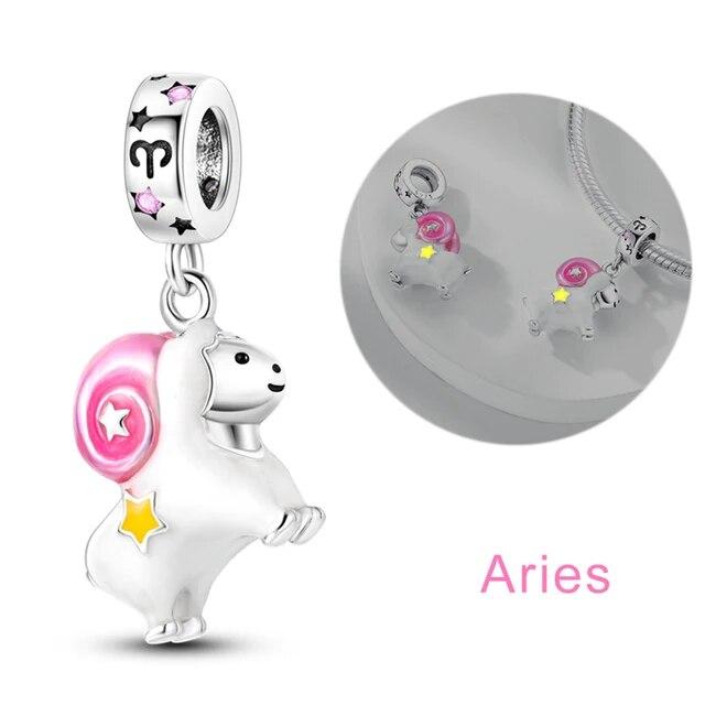 12 Zodiac Signs Constellation Charms Pendant Fit OriginalNew Bracelet Women 925 Silver Fine Jewelry Birthday Gifts